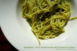 Spaghettie with watercress and pistachio pesto