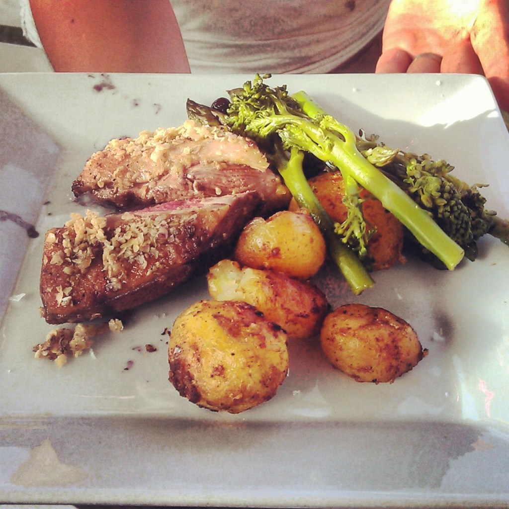 Duck with a Honey and Oats Crust Served with Berries Compote