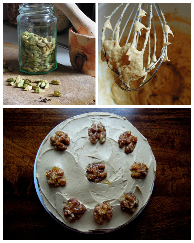 Coffee Walnut & Cardamom Cake Collage