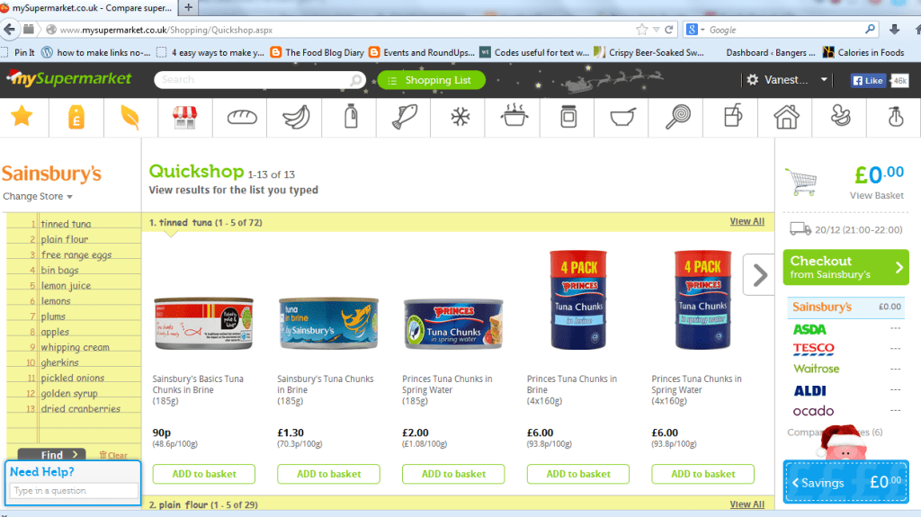 screenshot shopping list