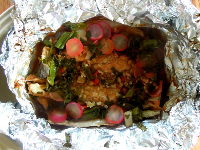 sea bass in foil