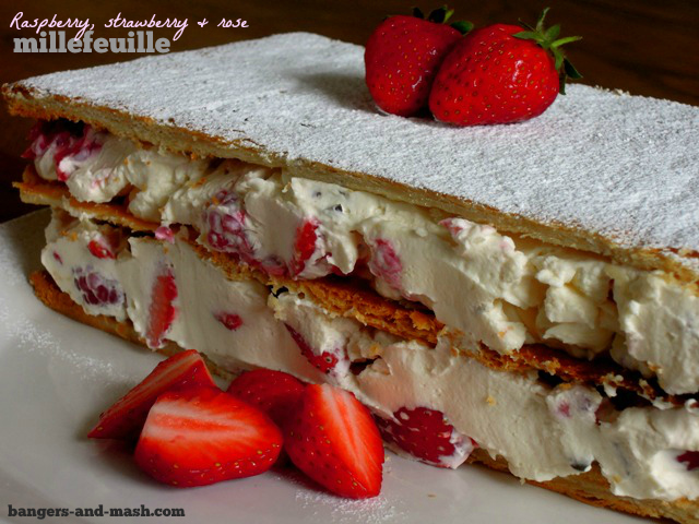 strawberry raspberry rose millefeuille