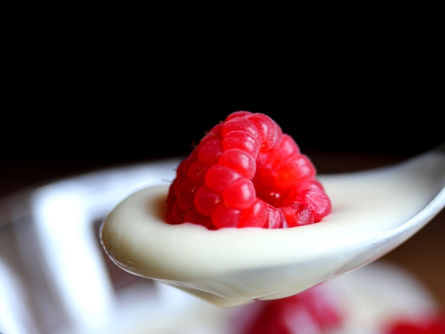 raspberry rooibos panna cotta spoonful